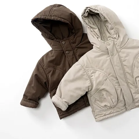 Veste Rembourrée à Capuche pour Enfants Manteau d'Hiver Chaud et Épais pour Garçons Filles Bébé Couleur Unie avec Fermeture Éclair