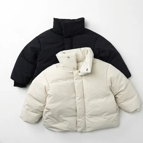 Chaqueta de Plumón para Niños Estilo Coreano 90 Plumón de Pato Blanco Cuello Alto Acolchado Abrigo Invierno Niños Niñas Color Sólido