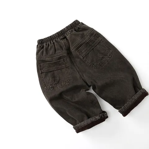 Kids Fleece Lined Thickened Warm Pants Boys Girls Winter Autumn Cotton Solid Color Korean Style Casual Elastic Waist Trousers