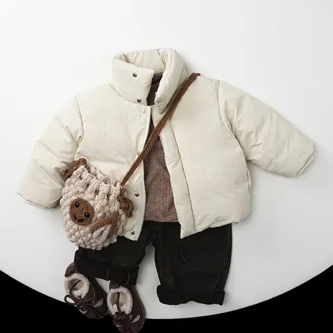 Chaqueta de Plumón para Niños Estilo Coreano 90 Plumón de Pato Blanco Cuello Alto Acolchado Abrigo Invierno Niños Niñas Color Sólido