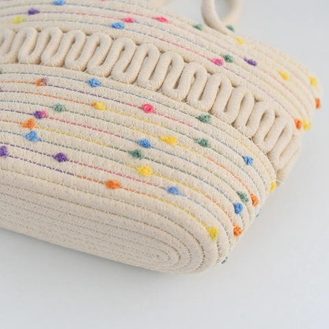 Damen Minimalistische Gewebte Umhängetasche Bohemian Polyester Handtasche Mit Bunten Punkten Und Geflochtenem Wellenmuster