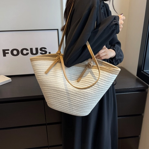 Mujer Paja Tejida Bolso Tote Gran Capacidad Casual Playa Bolso de Mano Estiloso Verano Viaje Vacaciones Bolso de Hombro