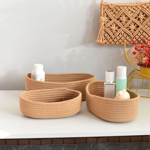 Handgemachter Baumwollseil Gewebter Aufbewahrungskorb Oval Desktop Organizer Für Kosmetik Snacks Schlüssel Minimalistisch Nordic Home Box