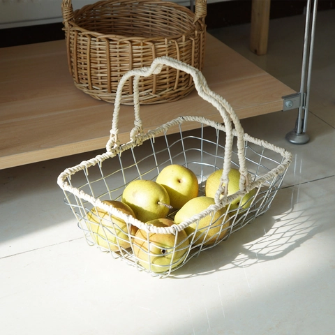 Nordisch Eisendraht Aufbewahrungskorb Mit Baumwollseil Griff Handgewebt Brot Obst Gemüse Korb Zuhause Küche Organizer