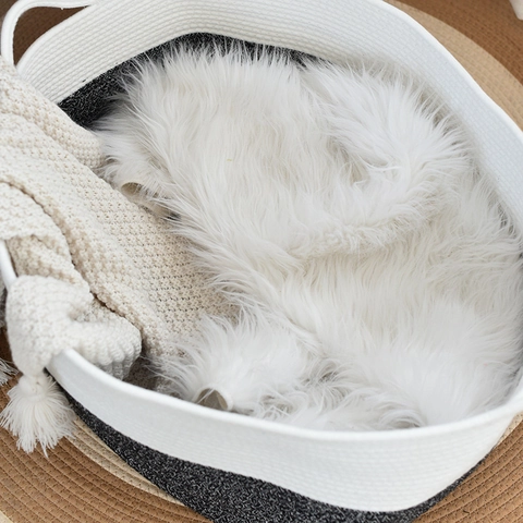 Noords Groot Katoenen Touw Geweven Opbergmand Dubbele Handvatten Tweekleurige Wasmand Voor Kleding Speelgoed Huis Organizer