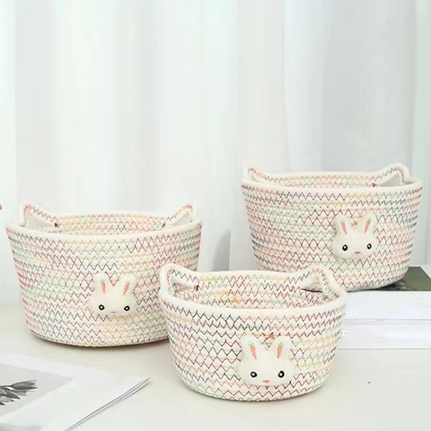 Simpatico Cesto Portaoggetti Intrecciato in Corda di Cotone a Forma di Coniglio Cesto Organizzatore da Scrivania Con Manici a Orecchio di Animale per Cameretta Camera da Letto Cosmetici Cancelleria
