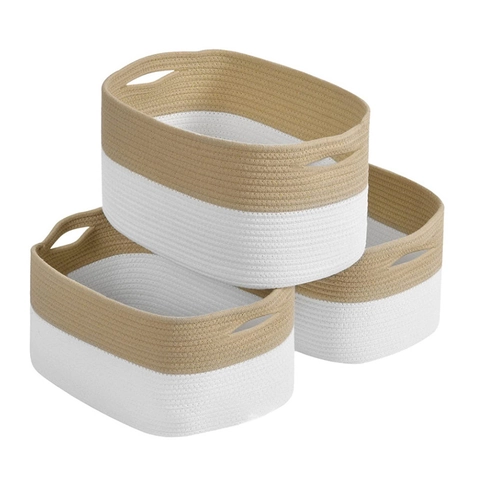 Katoenen Touw Geweven Wasmand Rechthoekige Opbergmand Met Handvatten Voor Kleding Speelgoed Snacks Moderne Organizer Mand