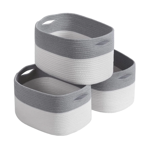 Katoenen Touw Geweven Wasmand Rechthoekige Opbergmand Met Handvatten Voor Kleding Speelgoed Snacks Moderne Organizer Mand