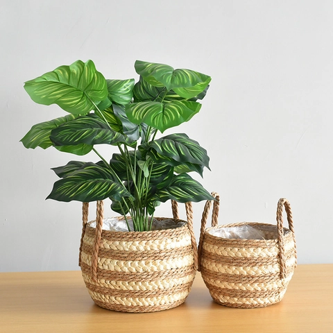Nordic Hand Woven Seagrass Flower Pot Cover Storage Basket With Waterproof Lining Indoor Garden Planter Plant Basket Home Decor