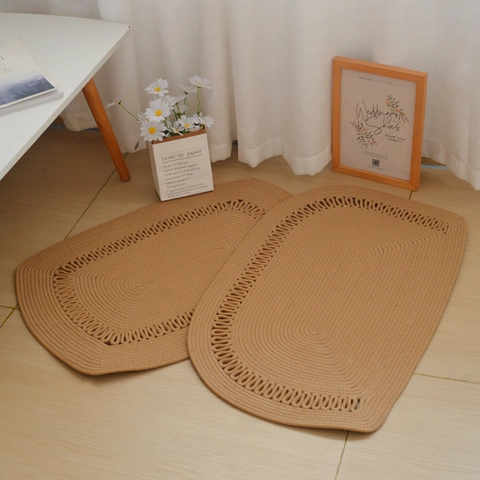 Handgewebte Polyester Bodenmatte Nordischer Hohlspitze Dekorativer Halbkreis Rechteckiger Teppich Für Wohnzimmer Schlafzimmer