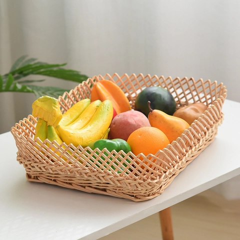 Cesto Portaoggetti in Salice Intrecciato a Mano Vassoio Rustico per Pane e Frutta Organizzatore di Articoli Vari per la Casa