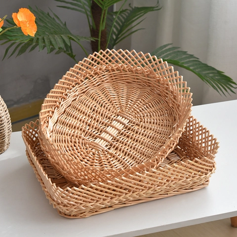 Cesto Portaoggetti in Salice Intrecciato a Mano Vassoio Rustico per Pane e Frutta Organizzatore di Articoli Vari per la Casa