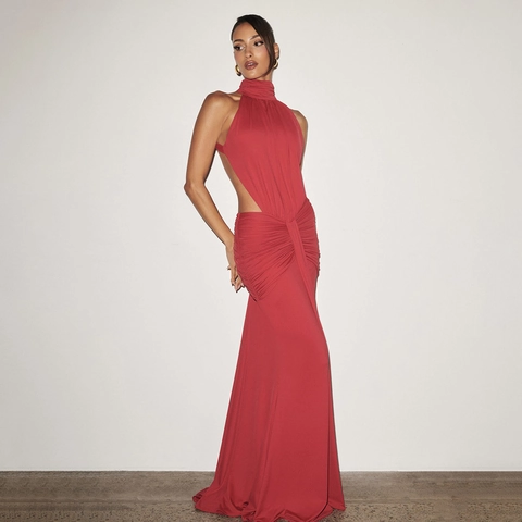 Damen Neckholder Rückenfrei Meerjungfrau Maxi Kleid Sexy Ausschnitt Gerafft Bodycon Abendparty Langes Kleid Elegant Ballkleid