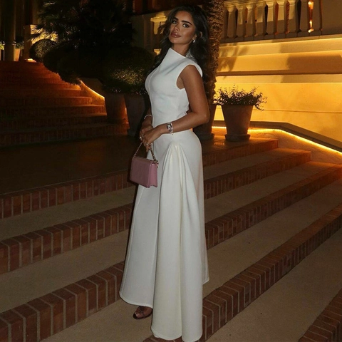 Women's Elegant Mock Neck Sleeveless Maxi Dress Polyester Solid Color Ruched A-Line Evening Party Slim Fit Long Gown