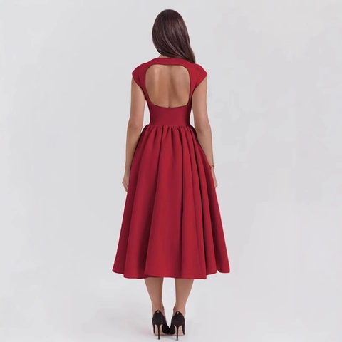 Sexy Abito Lungo Arricciato Senza Schienale Elegante Vita Alta Spacco Festa Serale Tinta Unita Manica Corta Maxi Vestito