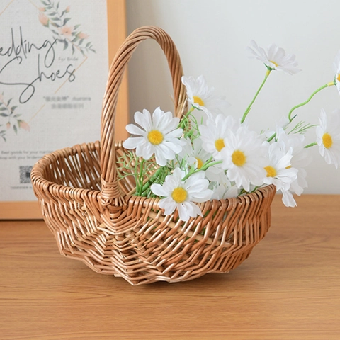 Cesto in Salice Intrecciato a Mano Con Manico Pastorale Rurale Picnic Frutta Conservazione Fiori Cesto Decorativo Naturale