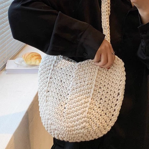 Borsa a Mano in Paglia Intrecciata a Mano Retrò Donna Minimalista Intrecciata Tote Bag Estate Spiaggia Vacanza Borsa a Spalla