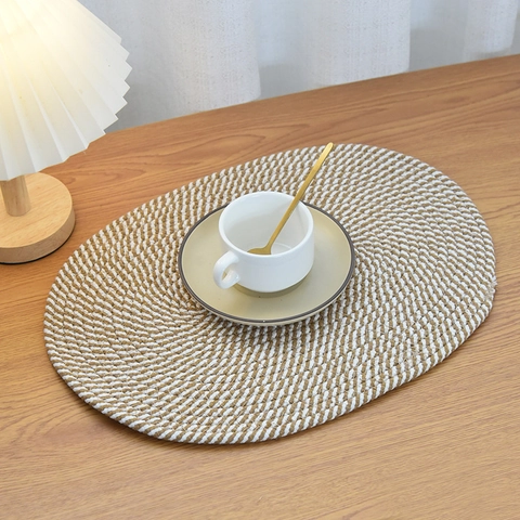 Nordic Handgeweven Katoenen Placemat Ovaal Spiraalpatroon Warmte Geïsoleerd Anti Brandwonden Tafelmat Voor Huis Keuken Dineren