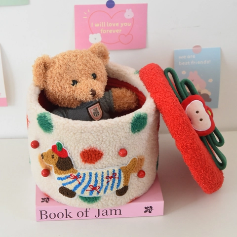 Süßer Dackel Geflochtener Aufbewahrungskorb Mit Deckel Weiches Teddy Fleece Schreibtisch Organizer Für Snacks Deko
