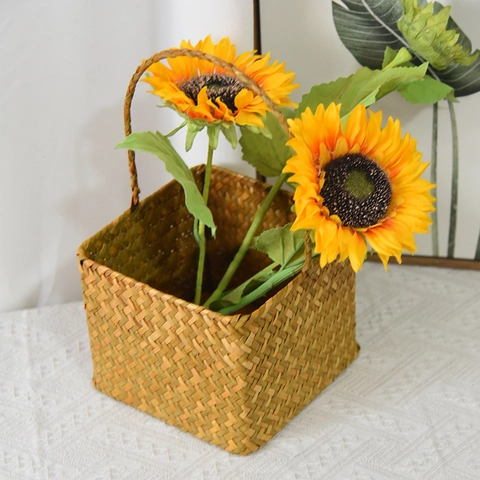 Cesto di Fiori in Vimini Intrecciato a Mano Con Manico Cesto Quadrato in Salice Naturale per Decorazioni Casa Matrimonio