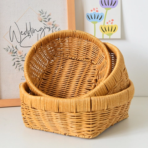 Cesto Portaoggetti in Rattan Intrecciato in Stile Giapponese Piatto da Frutta Fatto a Mano Vassoio per Pane Cesto Organizer da Tavolo