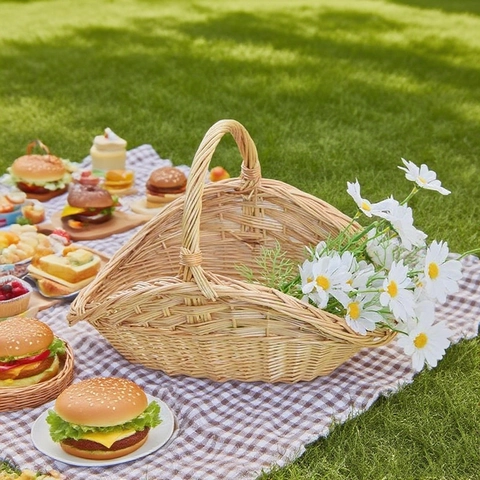 Cesto da Picnic in Salice Fatto a Mano Cesto Intrecciato Portatile per Frutta e Cucina Arredamento Casa Cesto di Verdure Rustico
