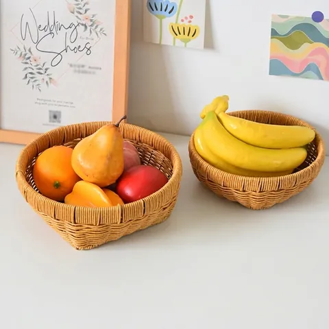 Cesto Portaoggetti in Rattan Intrecciato in Stile Giapponese Piatto da Frutta Fatto a Mano Vassoio per Pane Cesto Organizer da Tavolo