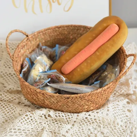 Cesto Portaoggetti Intrecciato in Erba Marina Naturale Con Manici Vassoio Organizzatore Rustico in Paglia Per Casa Cucina