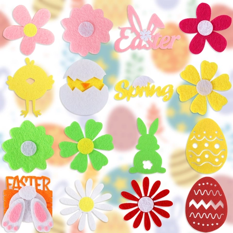 Easter Felt Wall Stickers Non-woven DIY Bunny Chick Egg Flower Decals For Home Party Festival Decoration Kids Gift