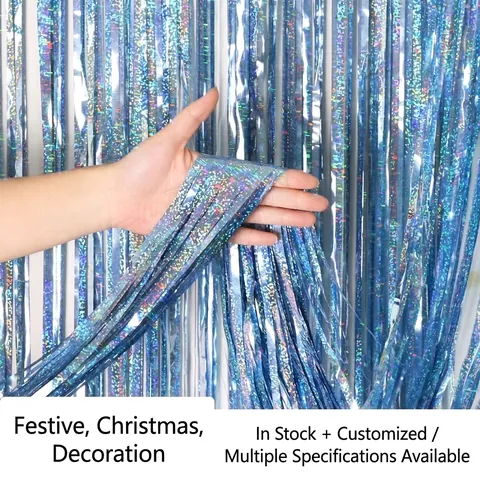 Tenda a Frange in PET Olografica Laser Sfondo per Feste Autoadesiva Stelle Filanti in Lamina per Decorazione di Compleanno Matrimonio Natale