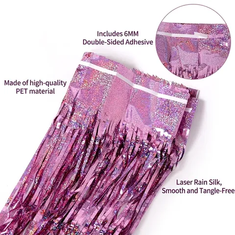 Holographic Laser PET Tinsel Fringe Curtain Metallic Background For Wedding Birthday Party Christmas Festival Wall Decoration Props