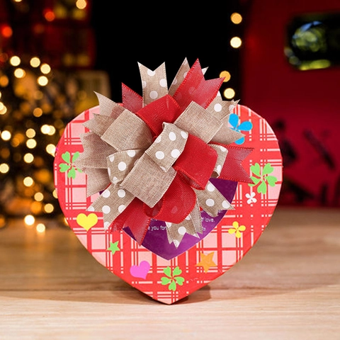Handmade Christmas Burlap Bow Red Polka Dot Ribbon Decorative Bow For Christmas Tree Party Home Ornament Rustic Style