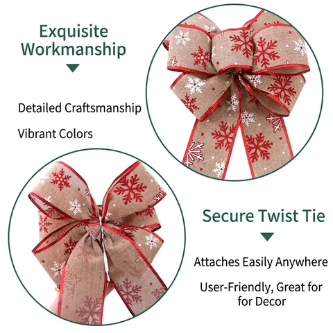 Große Weihnachtsschleife Für Tannenbaum Wand Tür Deko Schneeflocke Ahorn Muster Sackleinen Stil Festliche Schleife