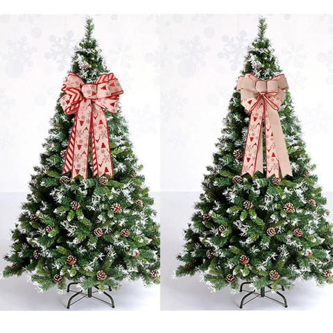 Große Weihnachtsbaumspitze Schleife Leinenimitat Doppellagig Karo Schneeflocke Rentier Design Für Feiertags Haus Deko