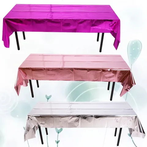 Metallic Shiny Disposable Tablecloth Rose Gold Foil Waterproof Plastic Table Runner For Birthday Wedding Party Decorations