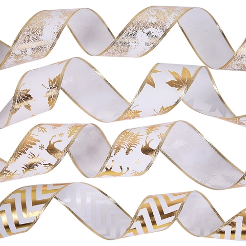 Ruban Filaire de Noël Motif de Vagues Or Champagne en Polyester pour Emballage Cadeau de Festival Décoration de Noeud DIY Maison