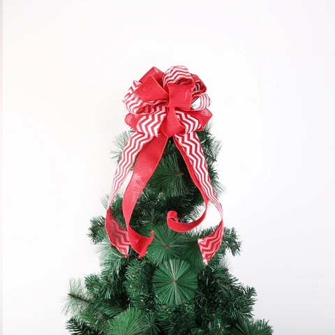Große Weihnachtsbaumspitze Schleife Rot Weiß Zickzackmuster Dekorative Schleife Für Feiertags Party Hochzeit Handgefertigt Jute Band Schleife
