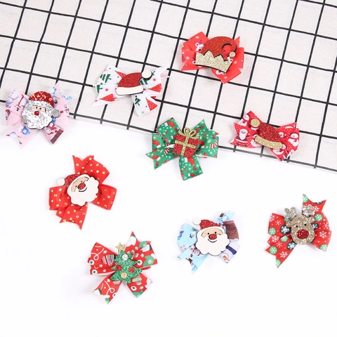 Fermagli per Capelli con Fiocco di Natale con Babbo Natale e Renna di Paillettes per Bambini Forcine per Decorazione Feste