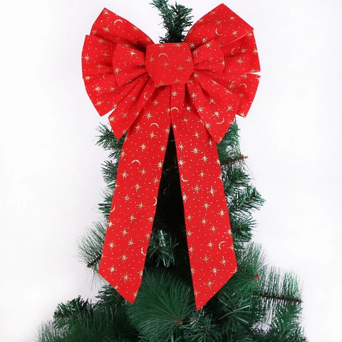 Fiocco di Velluto Rosso di Natale Con Stampa Stella Luna Glitter Oro Ornamento Appendibile Fatto a Mano per Albero di Natale Matrimonio Casa Festa