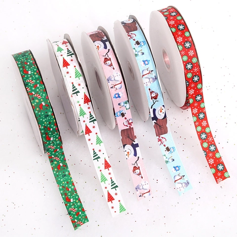 Christmas Grosgrain Ribbon 100 Yards 2.5cm Printed Snowman Santa Claus Christmas Tree Snowflake Patterns For DIY Gift Wrapping Decor