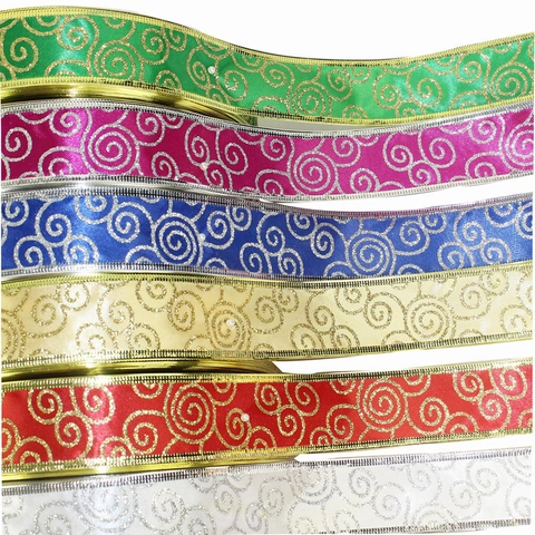 Christmas Swirl Glitter Decorative Ribbon With Metallic Edge For Holiday Tree Home Decor Festive Gift Wrapping Ribbon