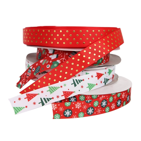Christmas Grosgrain Ribbon 100 Yards 2.5cm Printed Snowman Santa Claus Christmas Tree Snowflake Patterns For DIY Gift Wrapping Decor
