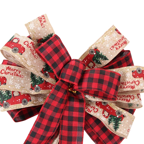 Grande Fiocco per Puntale Albero di Natale Rosso Nero Buffalo Plaid Fiocco in Juta Con Stampa Camion Rosso Vintage per Decorazioni
