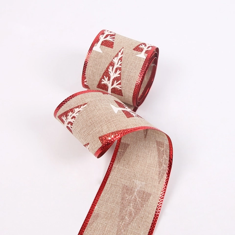 Cinta Decorativa de Navidad Tela Aspecto Lino Borde de Alambre para Árbol de Navidad Fiesta DIY Adornos