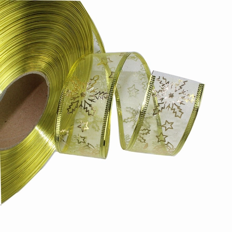Nastro in Organza Con Fiocco di Neve Natalizio Con Bordo Metallico Per Decorazione Albero di Natale Confezione Regalo Festa