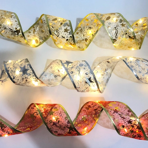 Weihnachten LED Band Lichterkette Goldprägung Doppelschicht Gaze Fee Lichter Für Weihnachtsbaum Party Dekoration