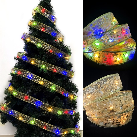 Weihnachten LED Band Lichterkette Goldprägung Doppelschicht Gaze Fee Lichter Für Weihnachtsbaum Party Dekoration