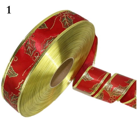 Nastro di Raso Natalizio Stampato Con Bordo Dorato Nastro Decorativo Festivo Per Confezioni Regalo Decorazioni Albero di Natale Casa Festa