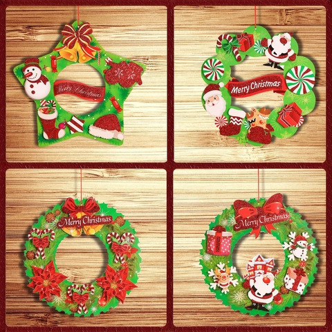 Ghirlanda di Carta Cartone Animato di Buon Natale Ornamento da Appendere Babbo Natale Pupazzo di Neve Decorazione per Porta Parete