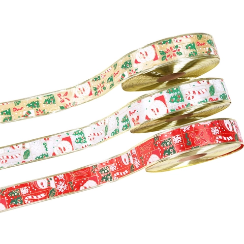 Festliches Weihnachtsband Metallkanten Weihnachtsmann Schneeflocken Muster Für Weihnachtsbaum Deko Geschenkverpackung Party